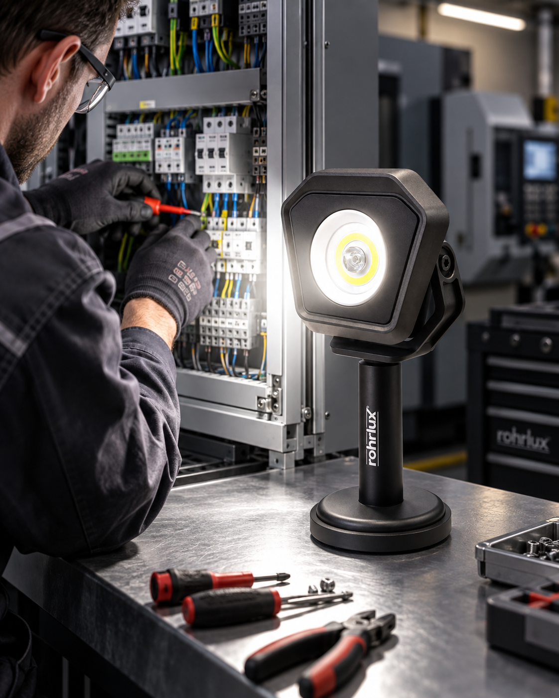 Handscheinwerfer Rohrlux Spot Lux - LED mit bis zu 2.000 Lumen - Wiederaufladbar mit Handgriff und Magnet