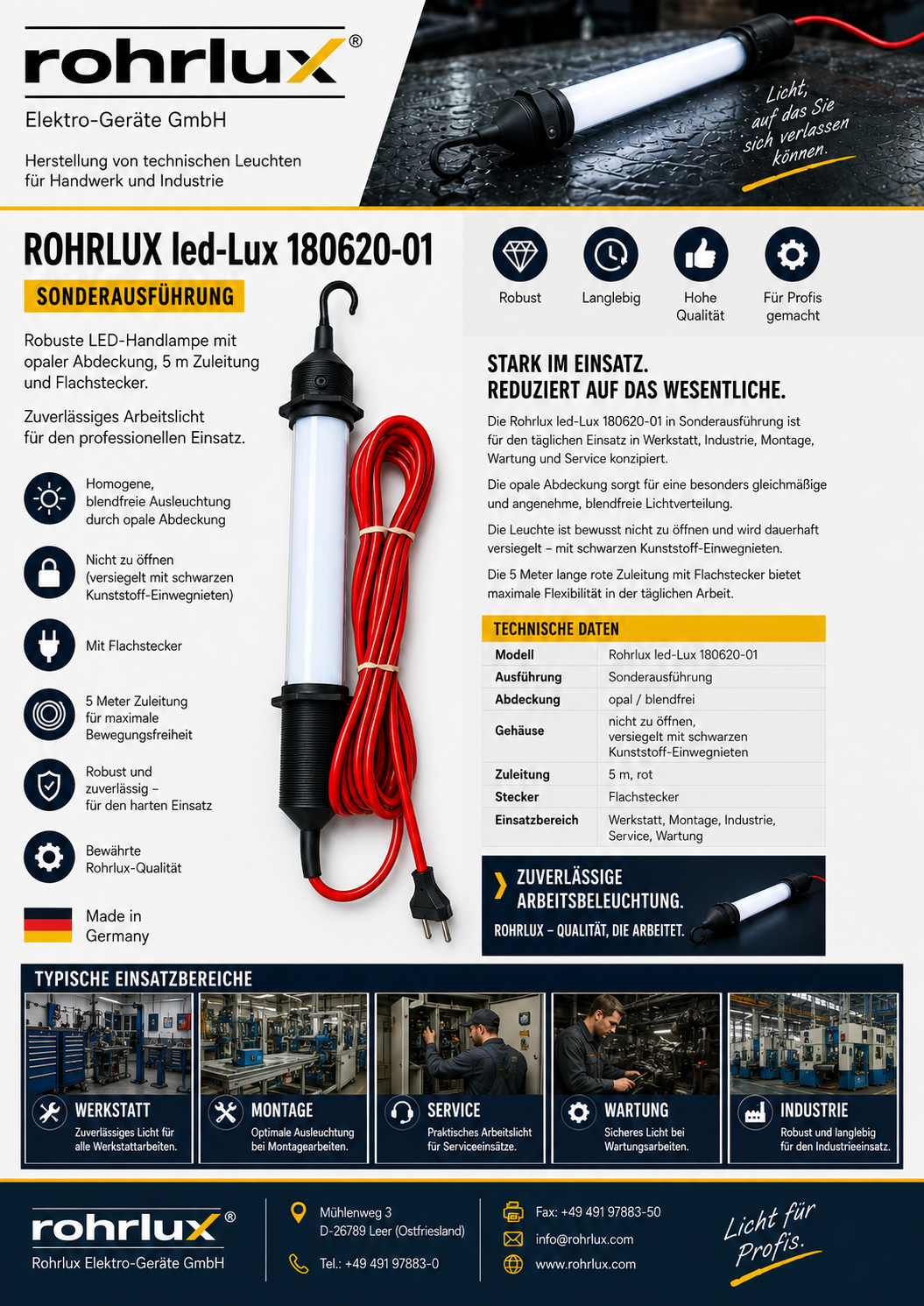 Rohrlux Handlampe Led-Lux Opal - 6 W - 620 lm - 4000 K - 220~240 V