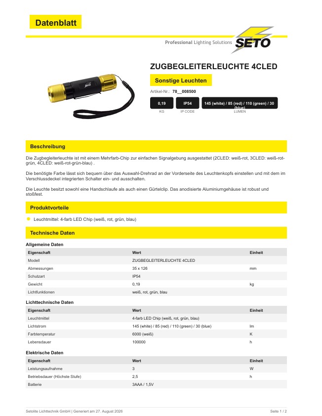 Seto - Zugbegleiterleuchte 4CLED