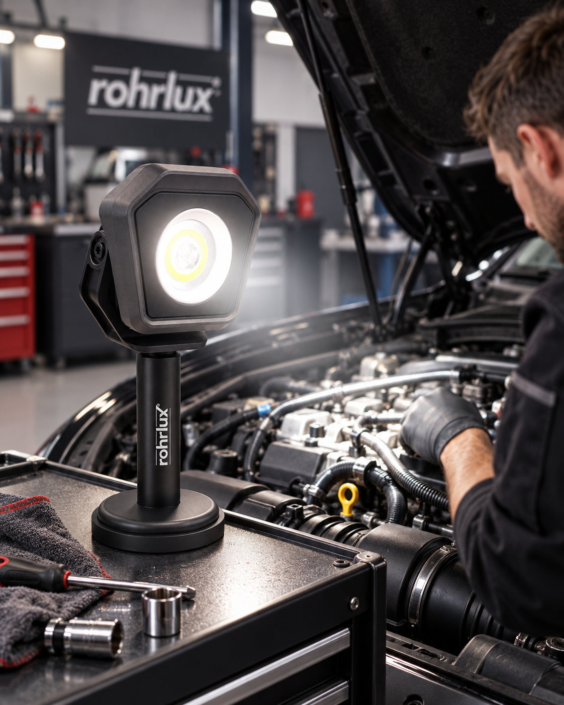 Handscheinwerfer Rohrlux Spot Lux - LED mit bis zu 2.000 Lumen - Wiederaufladbar mit Handgriff und Magnet